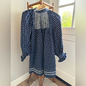 Doen Navy Mini Dress with White Fringe & Floral Print NWT perfect